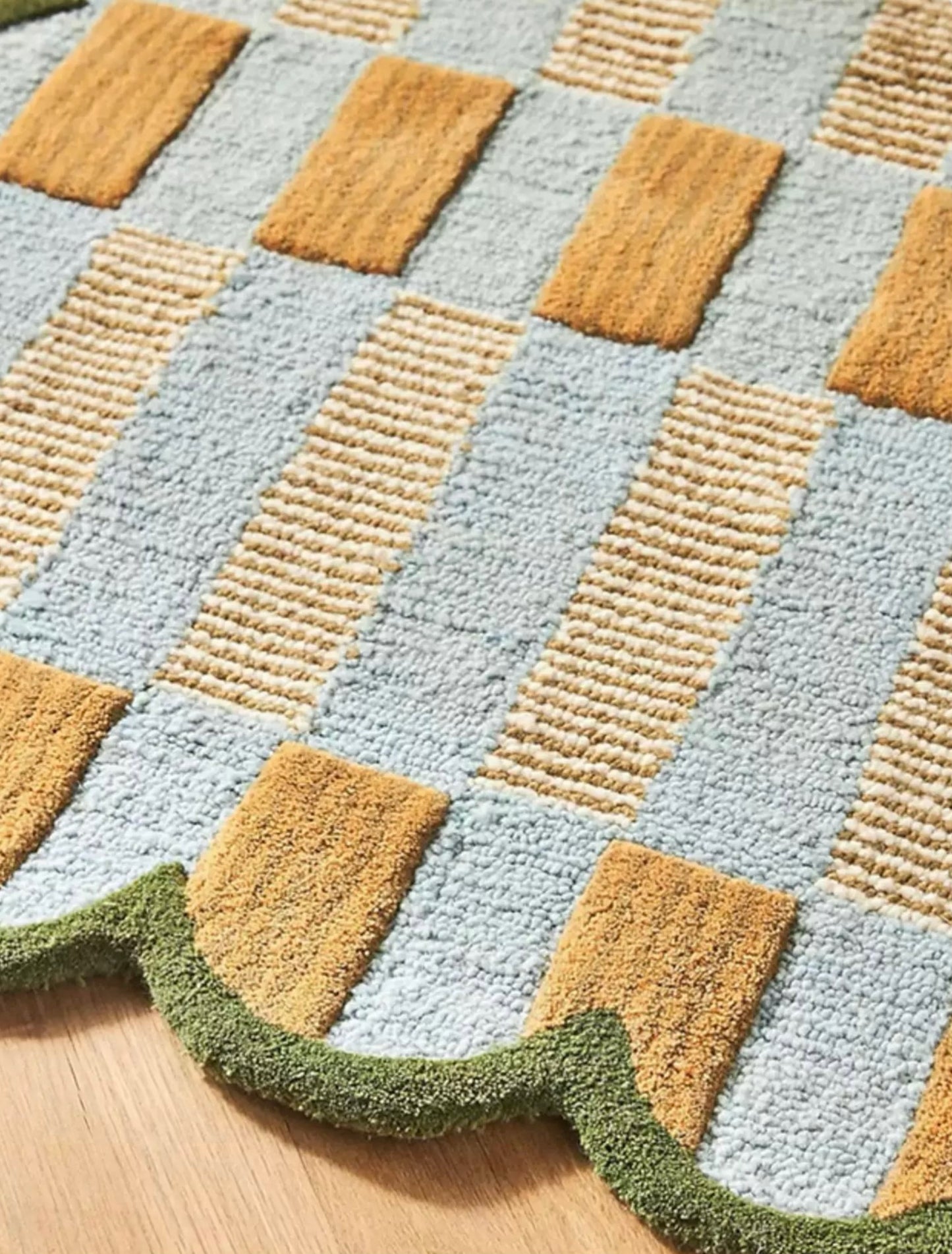 Gingham Scallop Handwoven Rug — Three Colorways