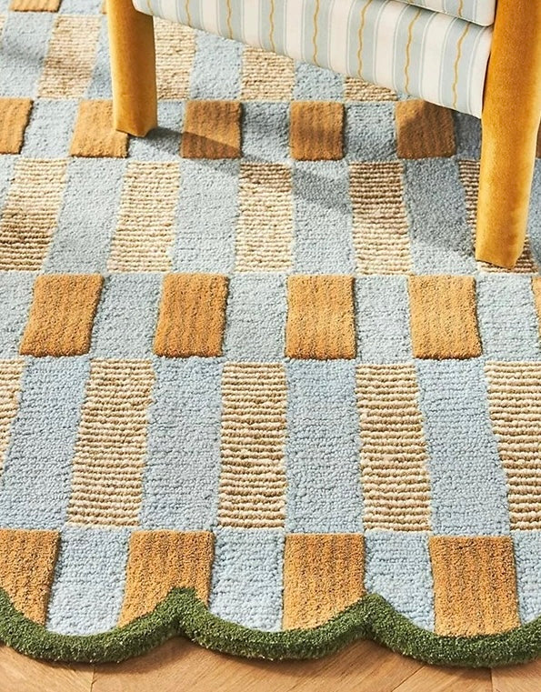 Gingham Scallop Handwoven Rug — Three Colorways