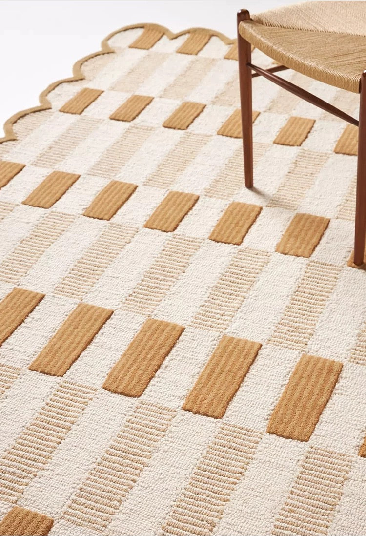 Gingham Scallop Handwoven Rug — Three Colorways