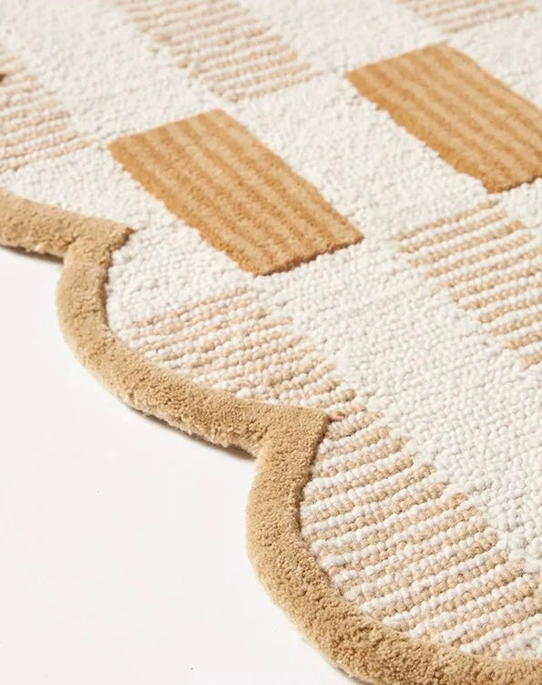 Gingham Scallop Handwoven Rug — Three Colorways