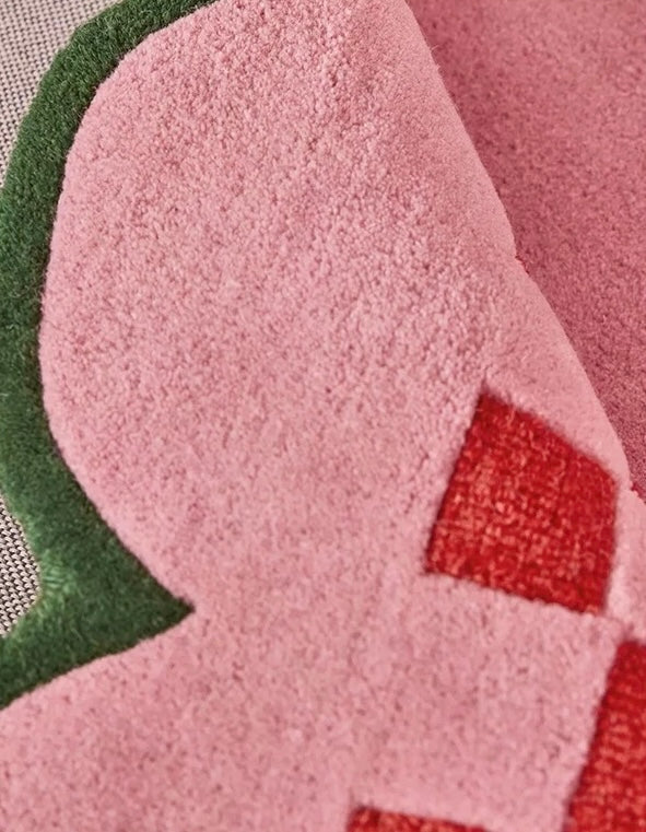 Checker Scallop Handwoven Rug – Pink, Red & Green