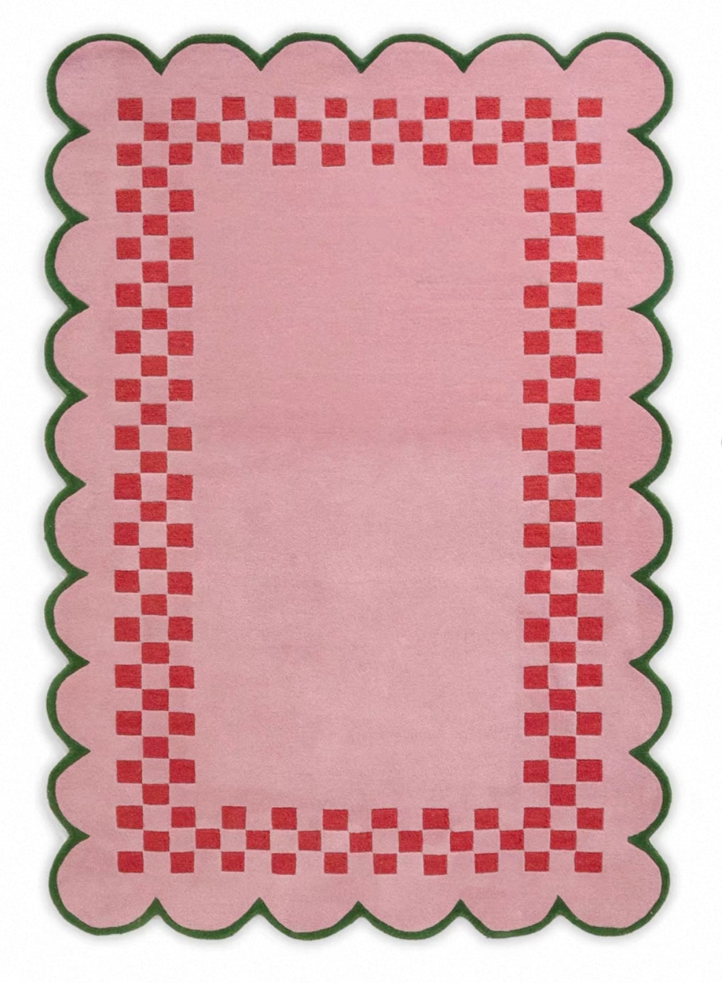 Checker Scallop Handwoven Rug – Pink, Red & Green