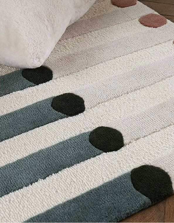 Polka Stripe Handwoven Rug – Teal, Ivory & Deep Ink Green