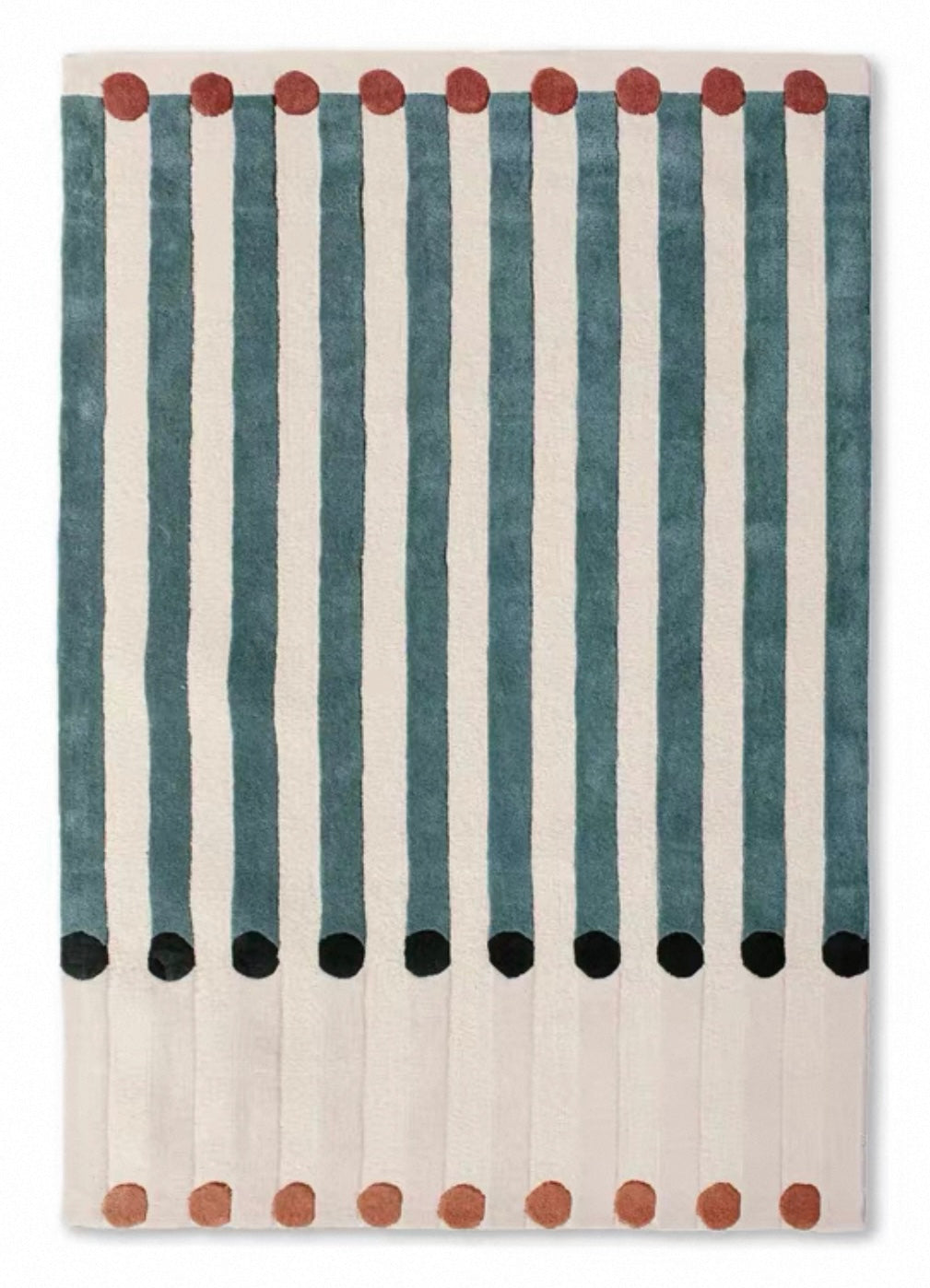 Polka Stripe Handwoven Rug – Teal, Ivory & Deep Ink Green