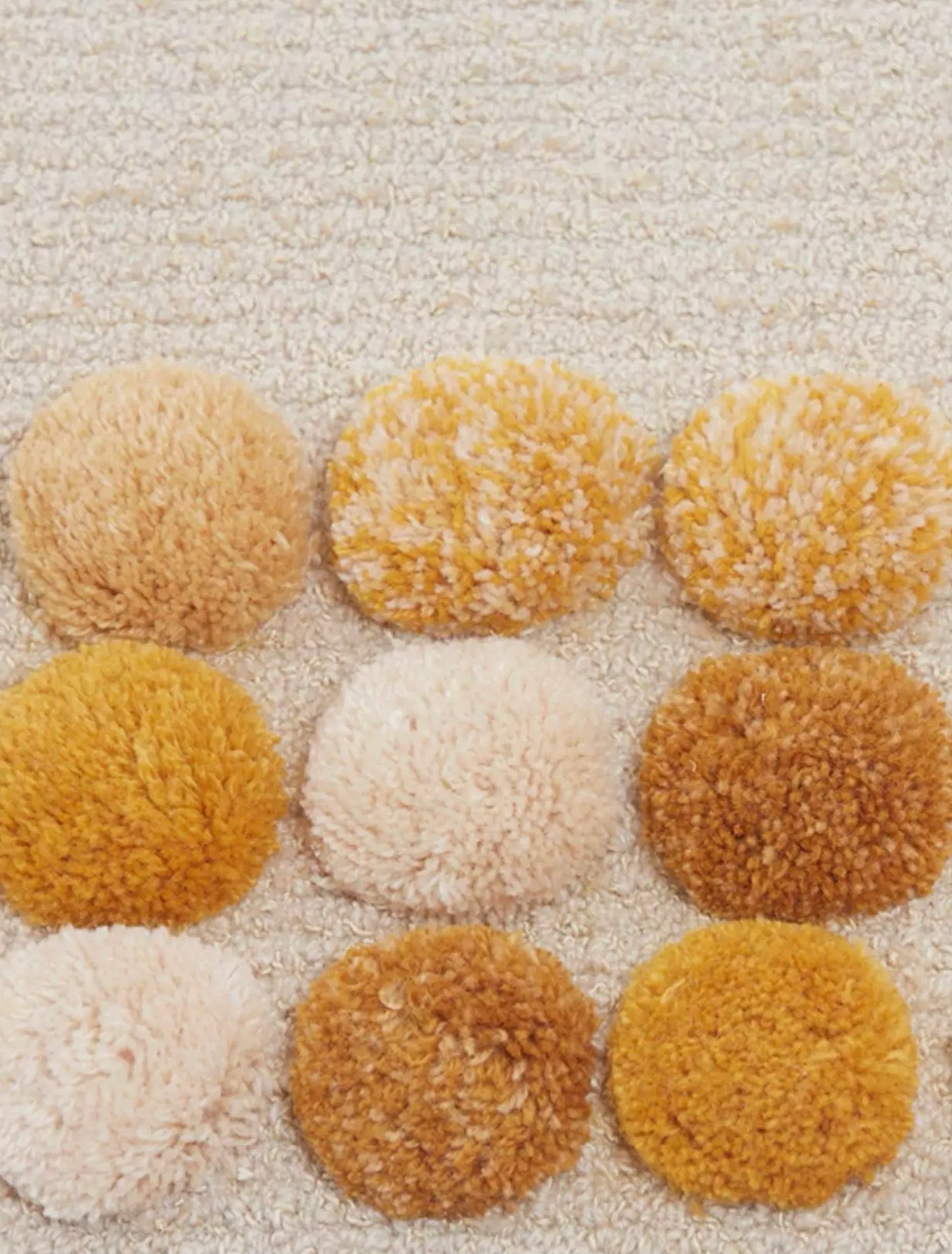 Pom Border Handwoven Rug – Ivory Cream & Honeycomb Gold
