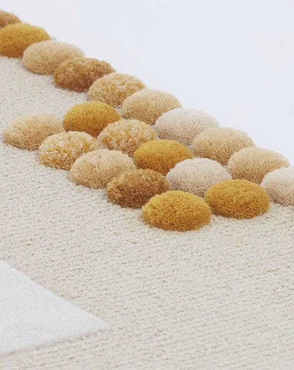 Pom Border Handwoven Rug – Ivory Cream & Honeycomb Gold