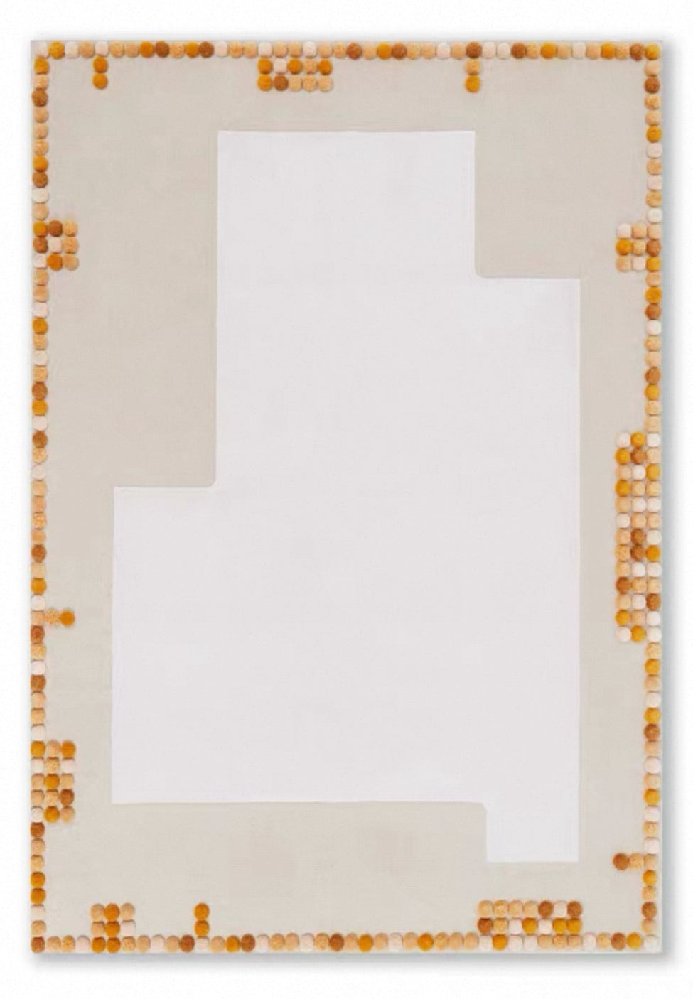 Pom Border Handwoven Rug – Ivory Cream & Honeycomb Gold