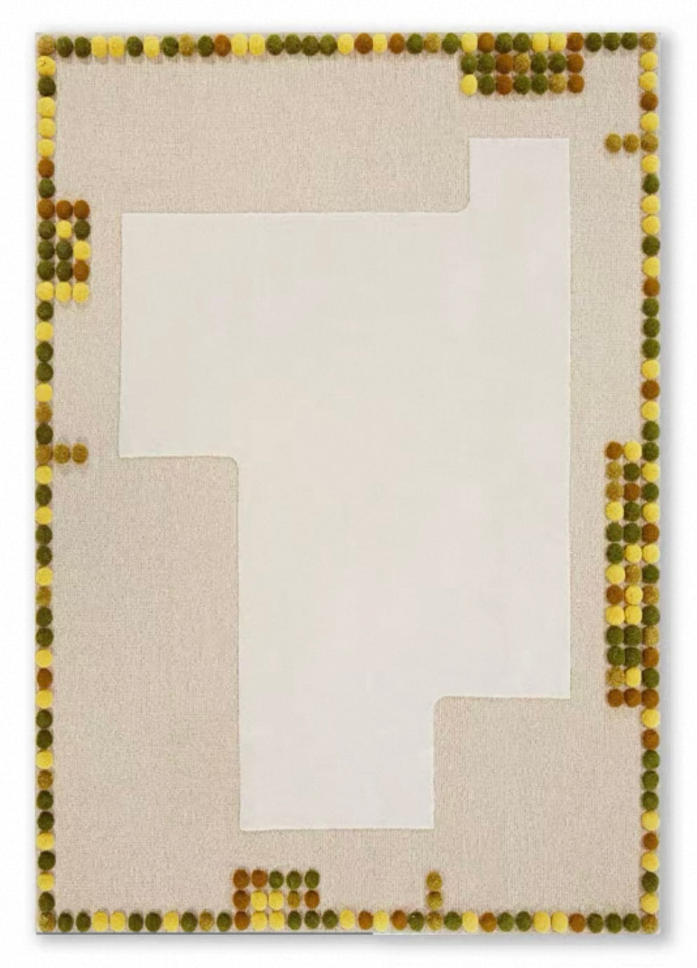 Pom Border Handwoven Rug – Olive & Ochre