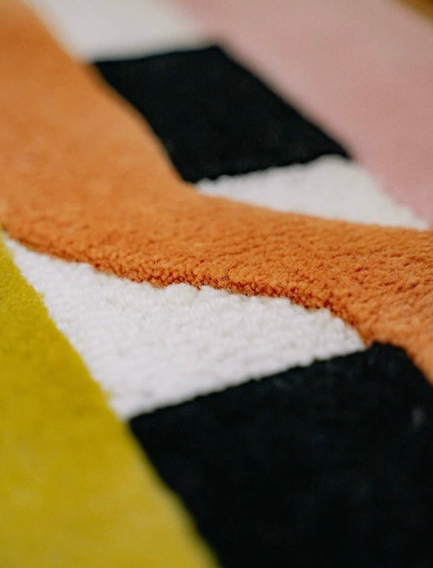 Checkerboard Frame Handwoven Rug – Mustard & Pink