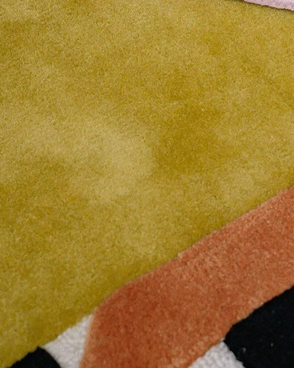 Checkerboard Frame Handwoven Rug – Mustard & Pink