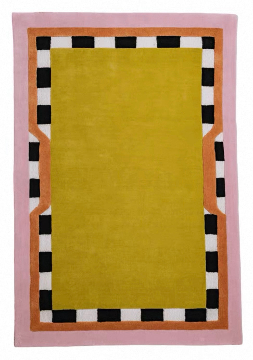 Checkerboard Frame Handwoven Rug – Mustard & Pink