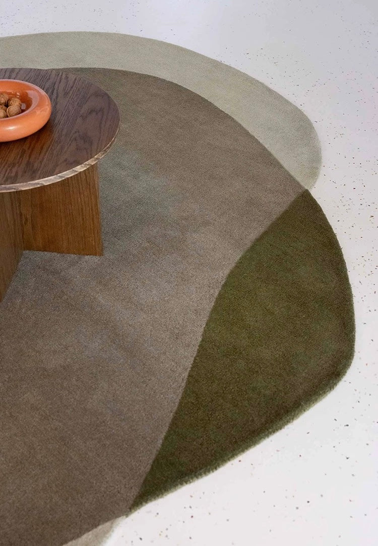 Overlap Form Handwoven Rug – Olive Green / Terracotta