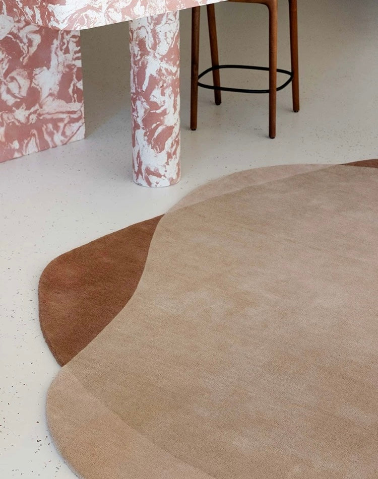 Overlap Form Handwoven Rug – Olive Green / Terracotta