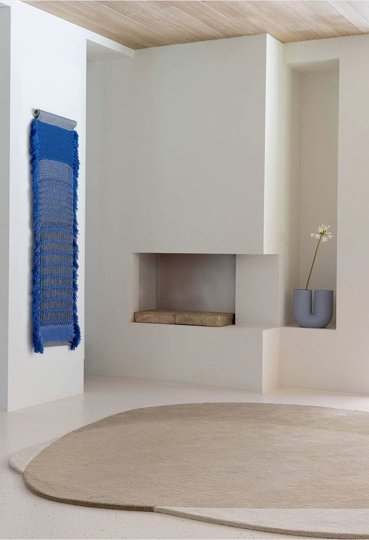 Overlap Form Handwoven Rug – Sand Beige / Ocean Blue