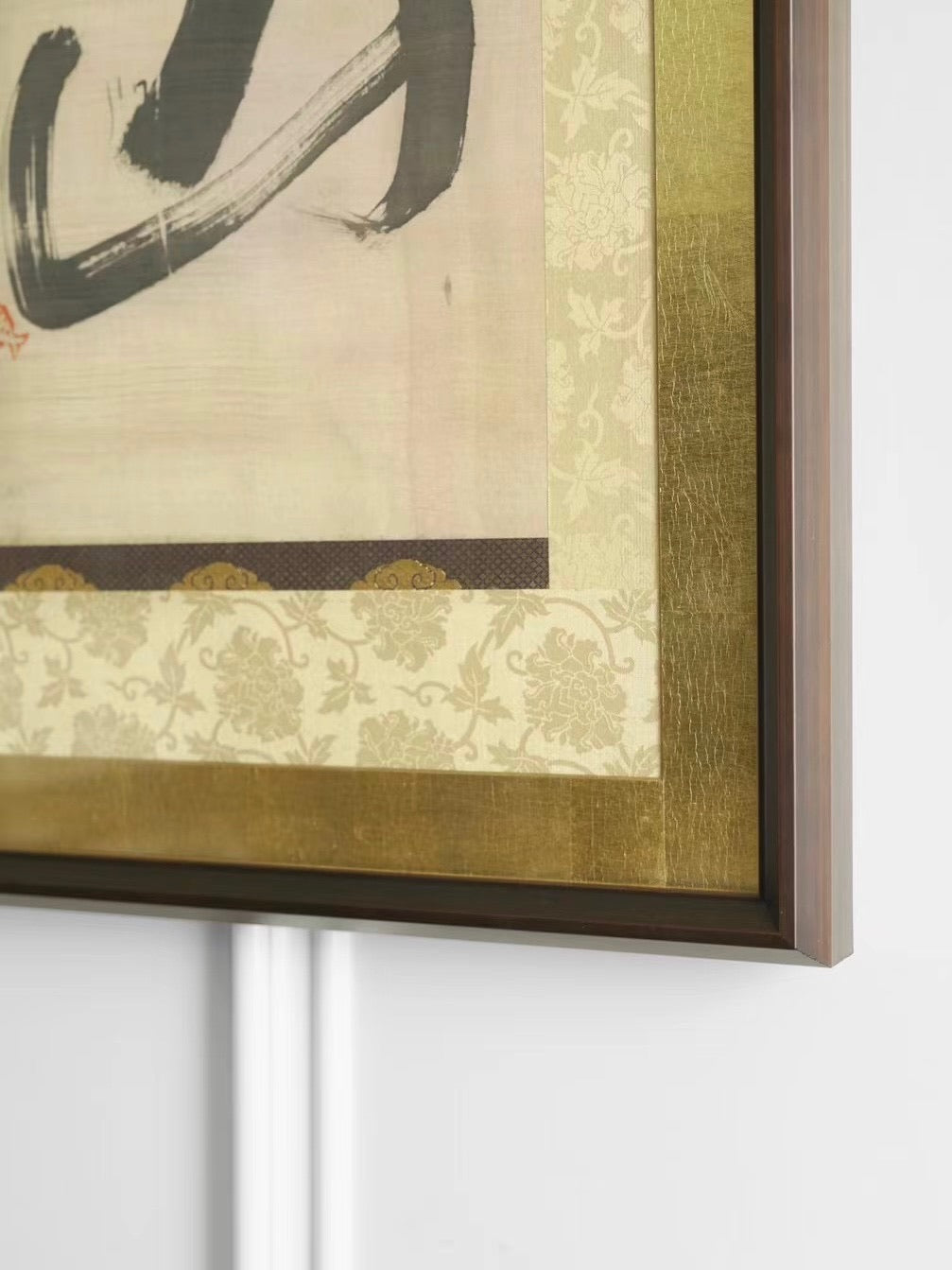 Early Qing Dynasty Ancient Brush Calligraphy “Mountain Snow” on Silk with Gold and Jacquard Fabric Mounting