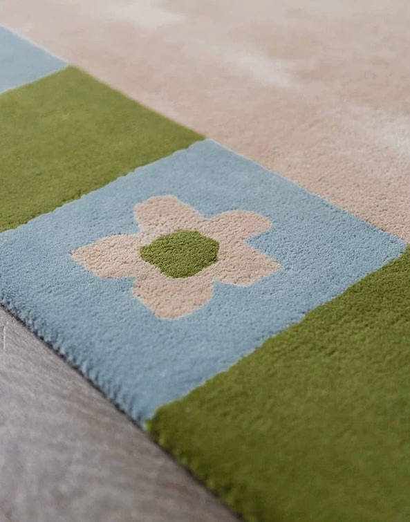 Bloomframe Handwoven Rug – Almond Beige & Olive Green