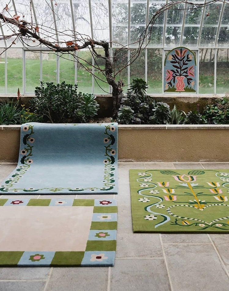 Bloomframe Handwoven Rug – Almond Beige & Olive Green