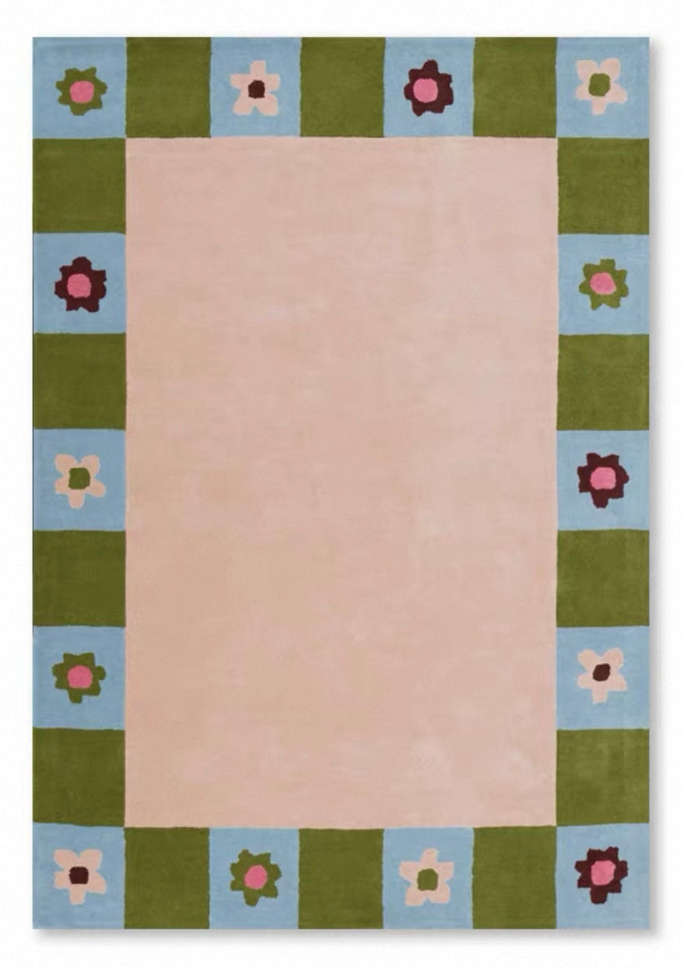 Bloomframe Handwoven Rug – Almond Beige & Olive Green
