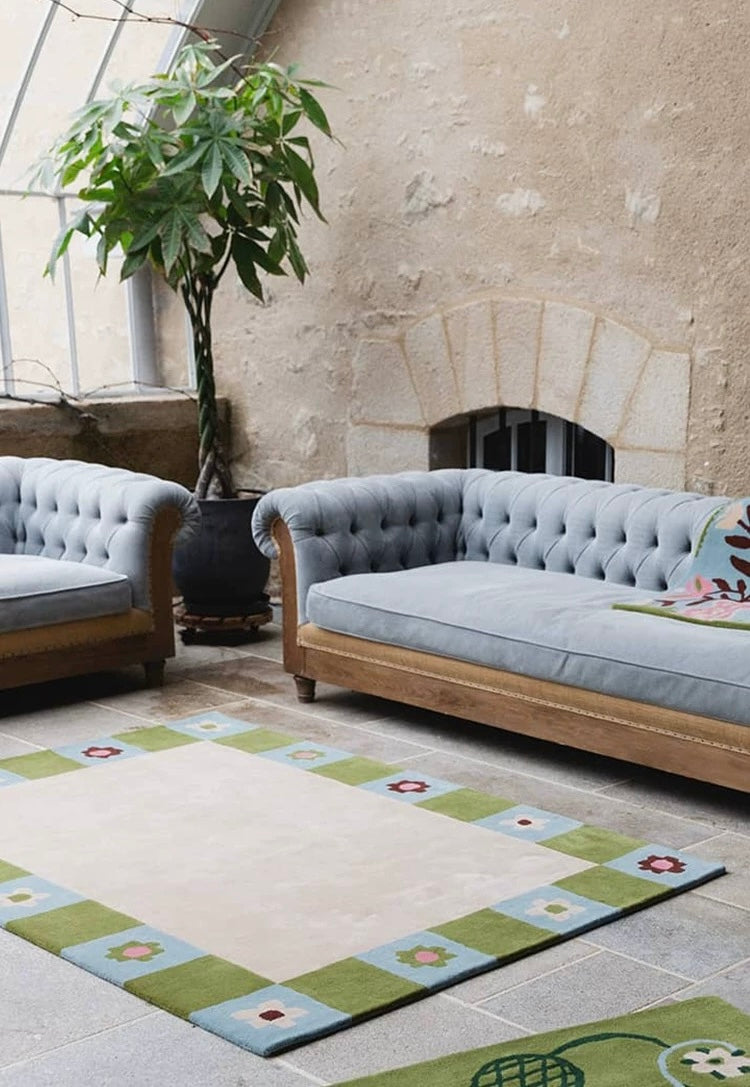 Bloomframe Handwoven Rug – Almond Beige & Olive Green