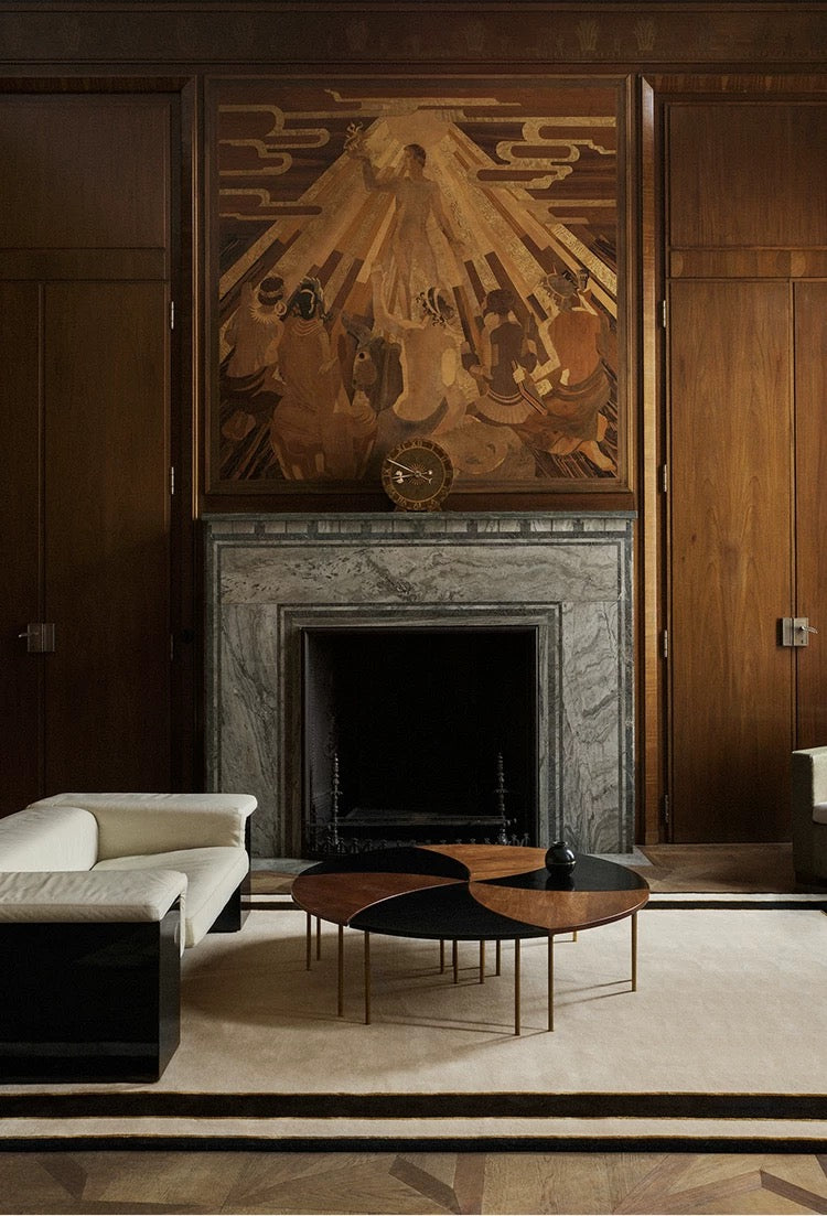 Gilded Frame Handwoven Rug — Beige & Black