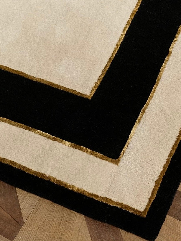Gilded Frame Handwoven Rug — Beige & Black