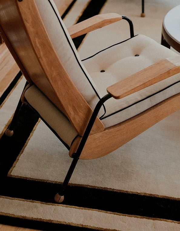 Gilded Frame Handwoven Rug — Beige & Black
