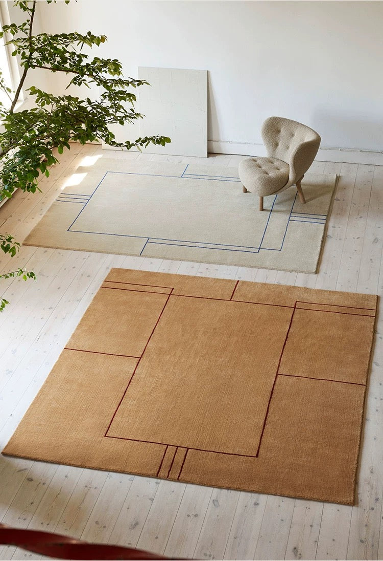 Framework Lines Handwoven Rug — Amber & Crimson