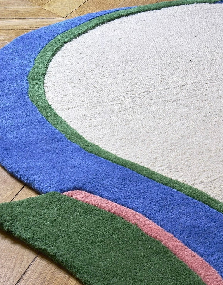 Framework Lines Handwoven Rug – Cream, Moss & Azure