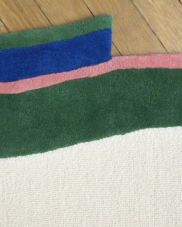 Framework Lines Handwoven Rug – Cream, Moss & Azure