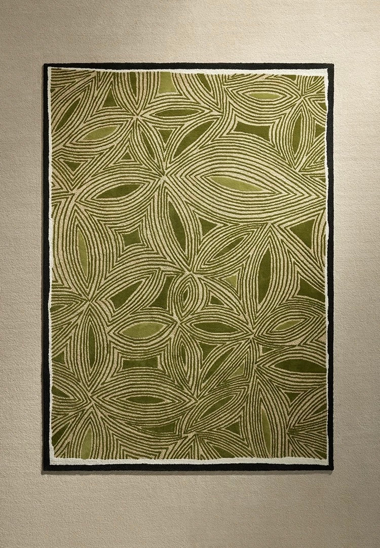 Petal Vein Handwoven Rug – Olive & Cream