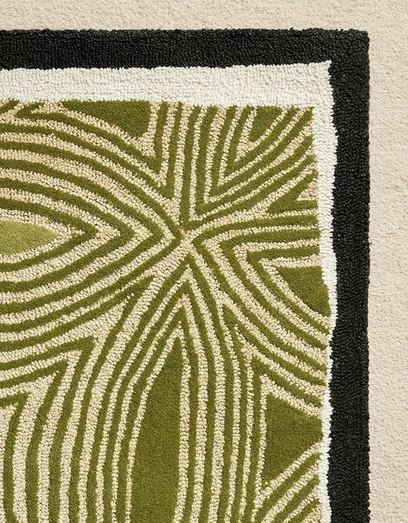 Petal Vein Handwoven Rug – Olive & Cream