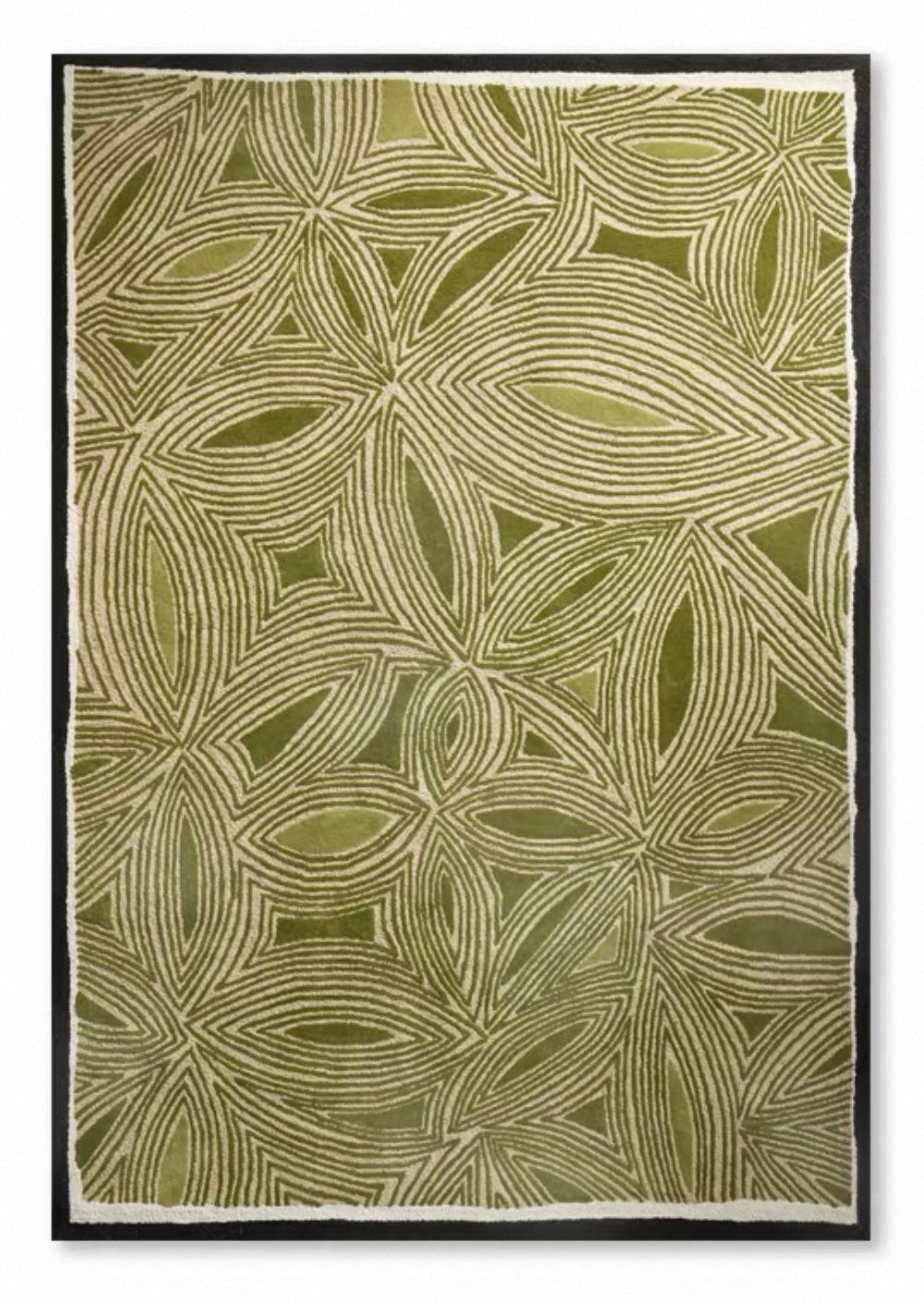 Petal Vein Handwoven Rug – Olive & Cream