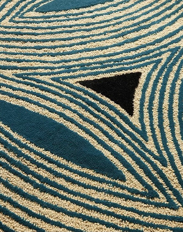 Petal Vein Handwoven Rug – Teal & Cream