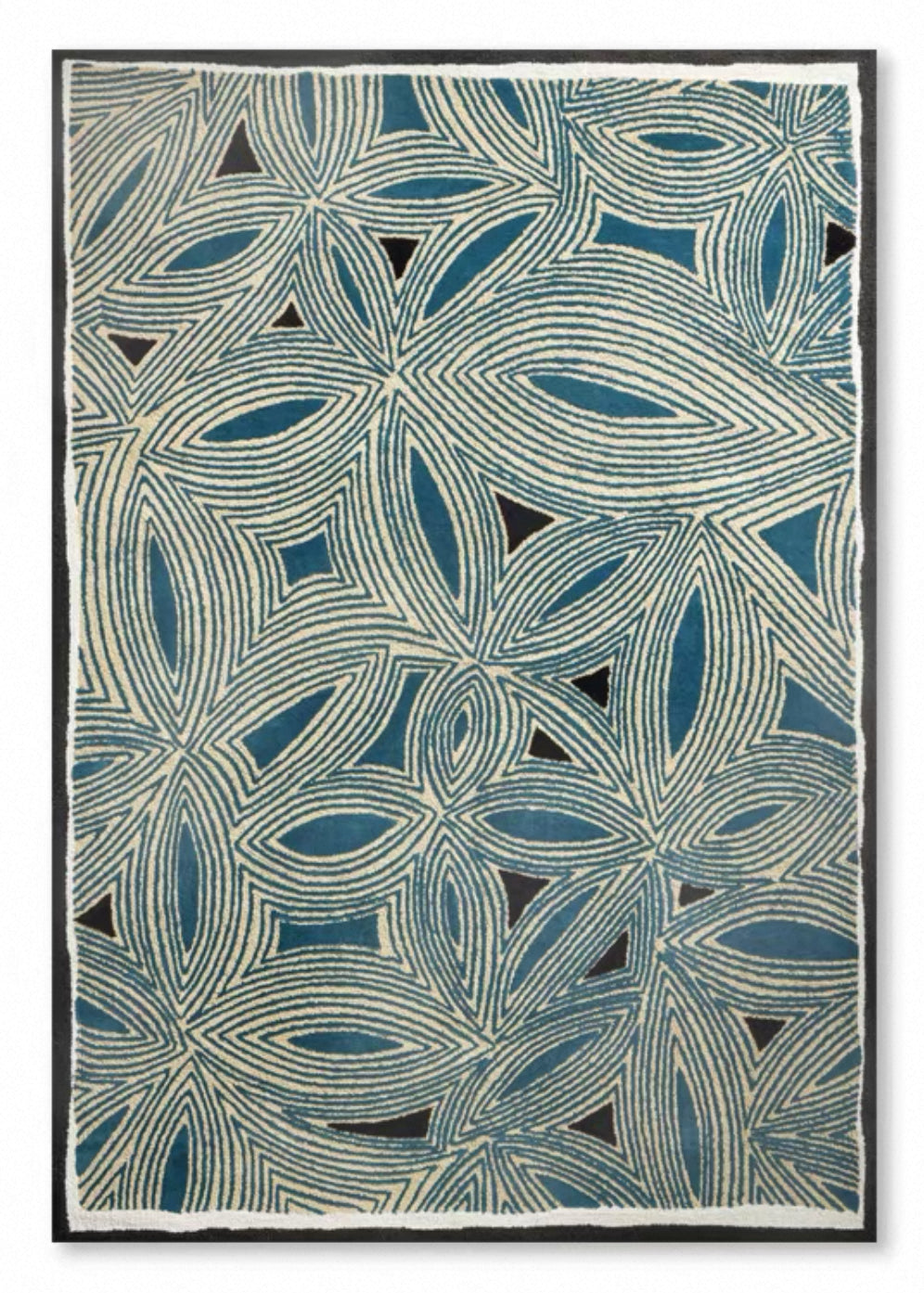 Petal Vein Handwoven Rug – Teal & Cream
