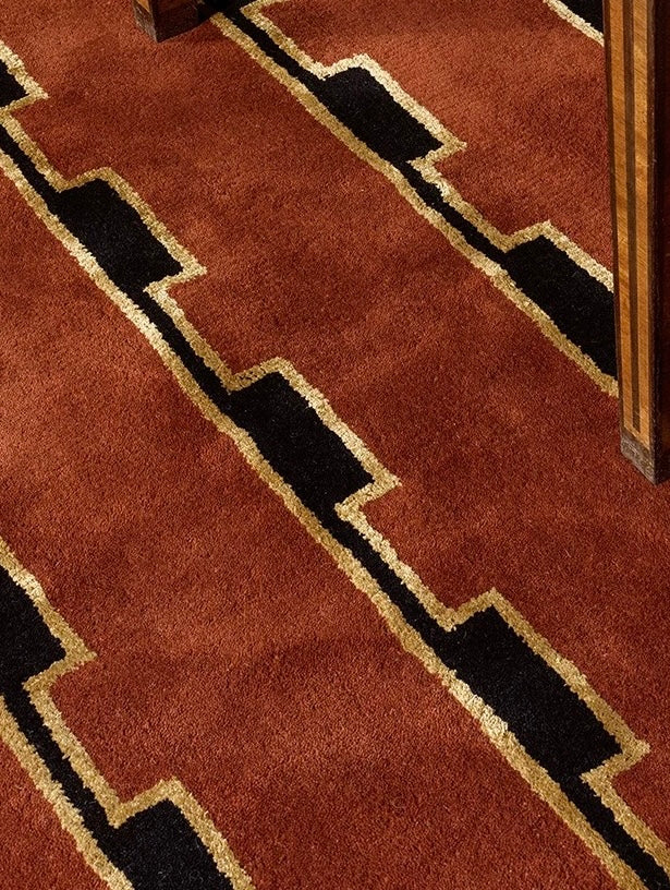 Stepped Horizon Handwoven Rug – Burgundy Terracotta & Onyx
