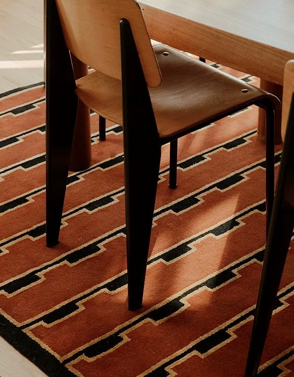 Stepped Horizon Handwoven Rug – Burgundy Terracotta & Onyx