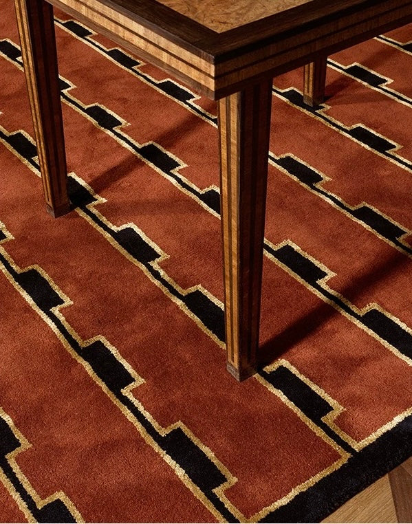 Stepped Horizon Handwoven Rug – Burgundy Terracotta & Onyx