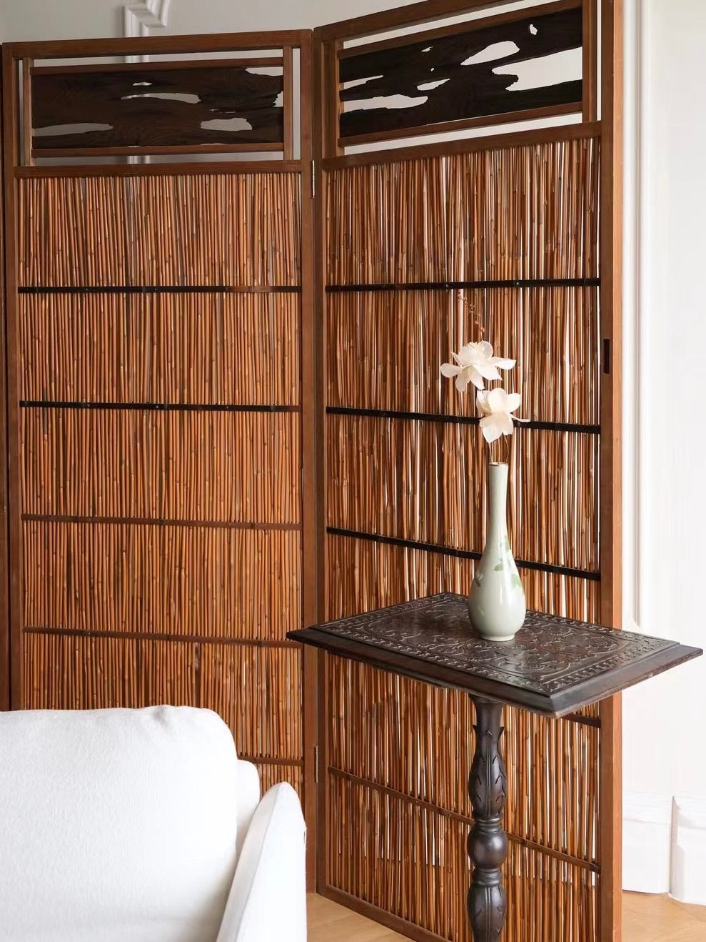Japanese Vintage Reed Four-Panel Screen