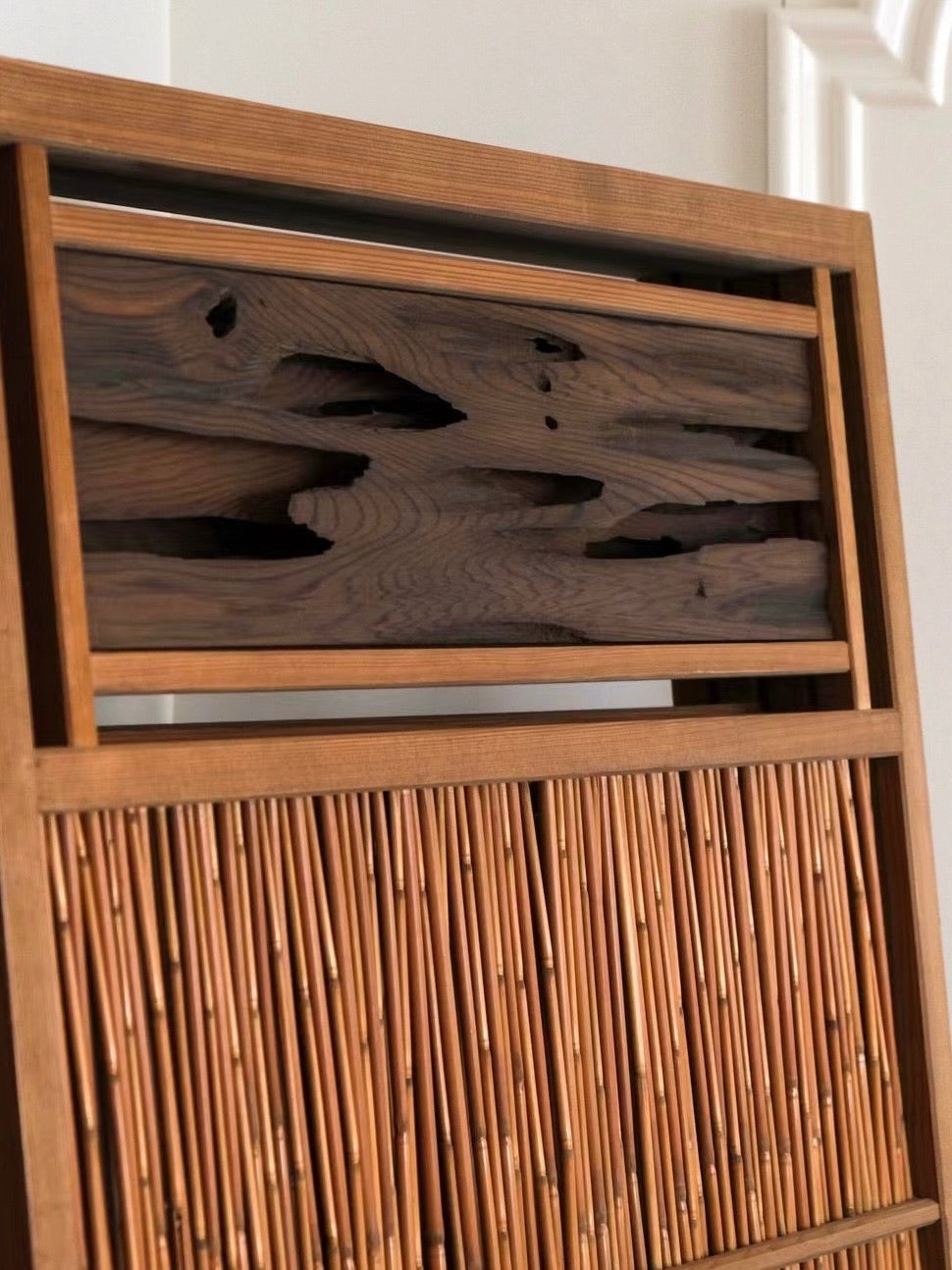 Japanese Vintage Reed Four-Panel Screen