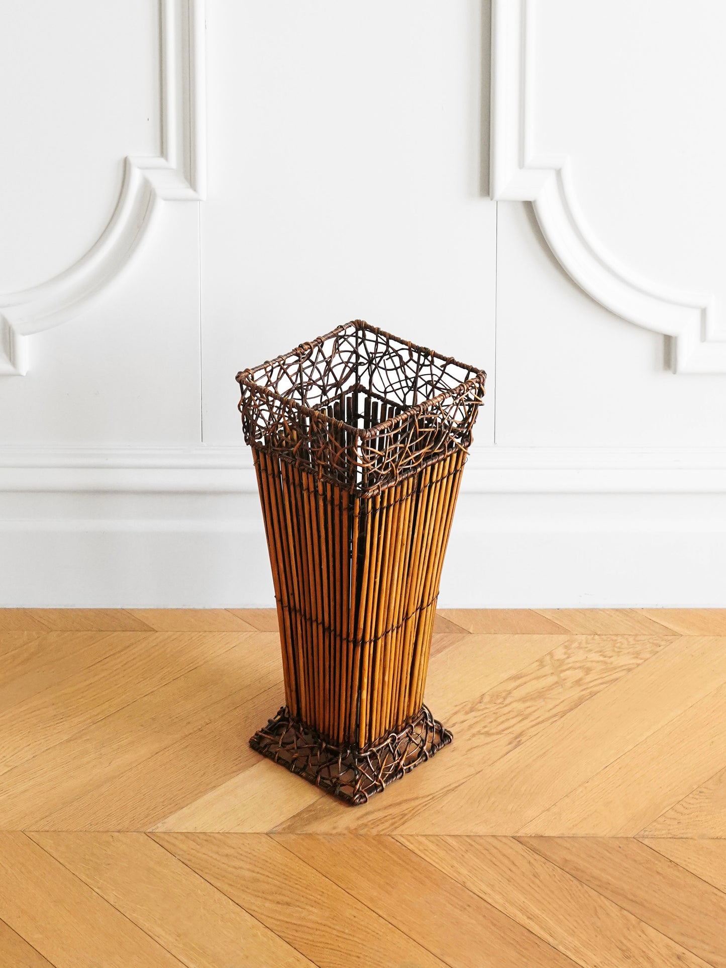 Japanese 20th Century Iron and Rattan Umbrella Stand