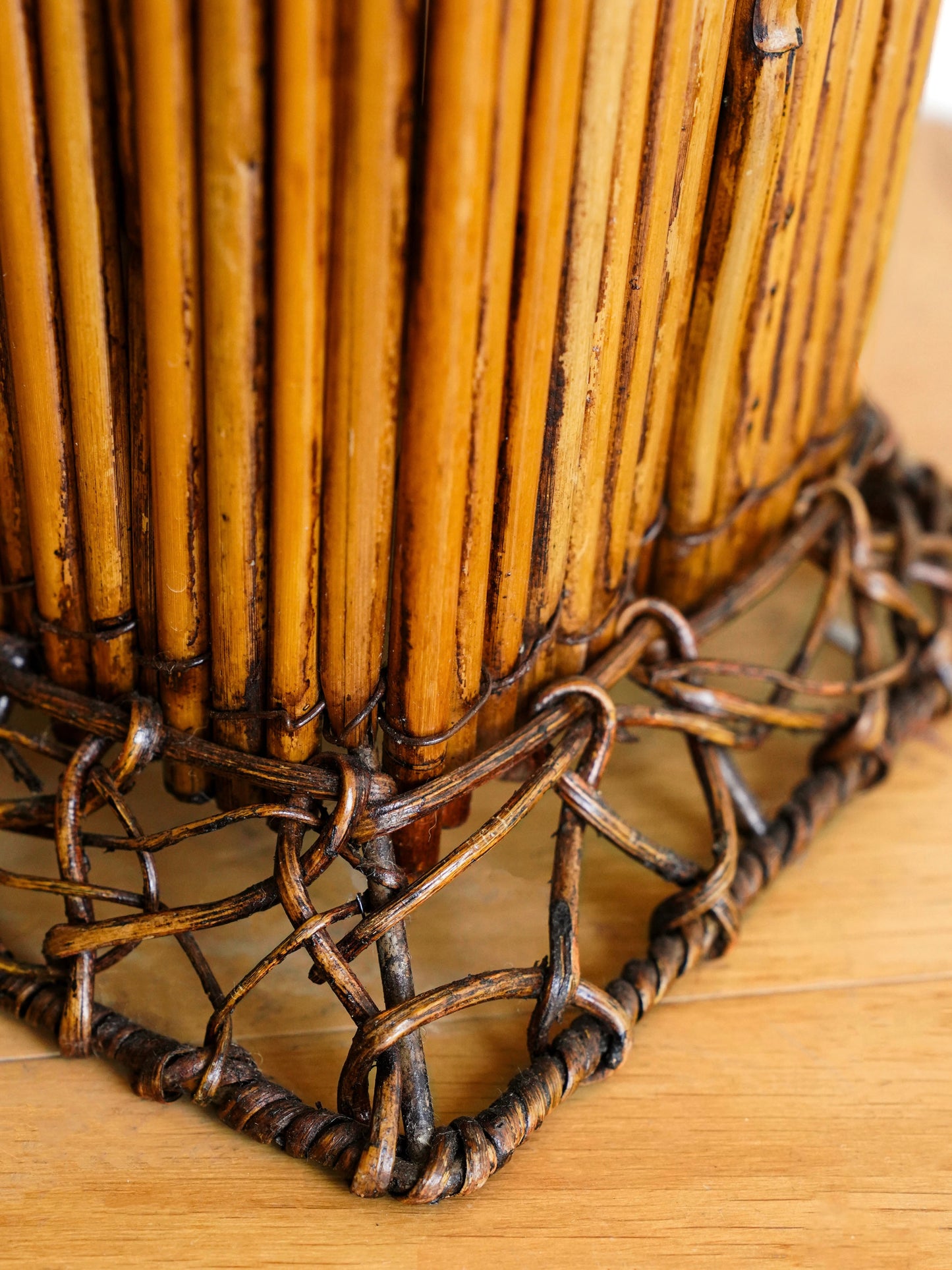 Japanese 20th Century Iron and Rattan Umbrella Stand