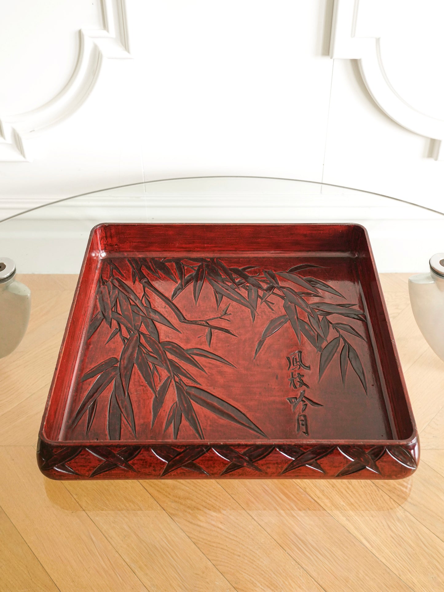 Japanese 20th Century Lacquerware Tray with Bamboo Motif