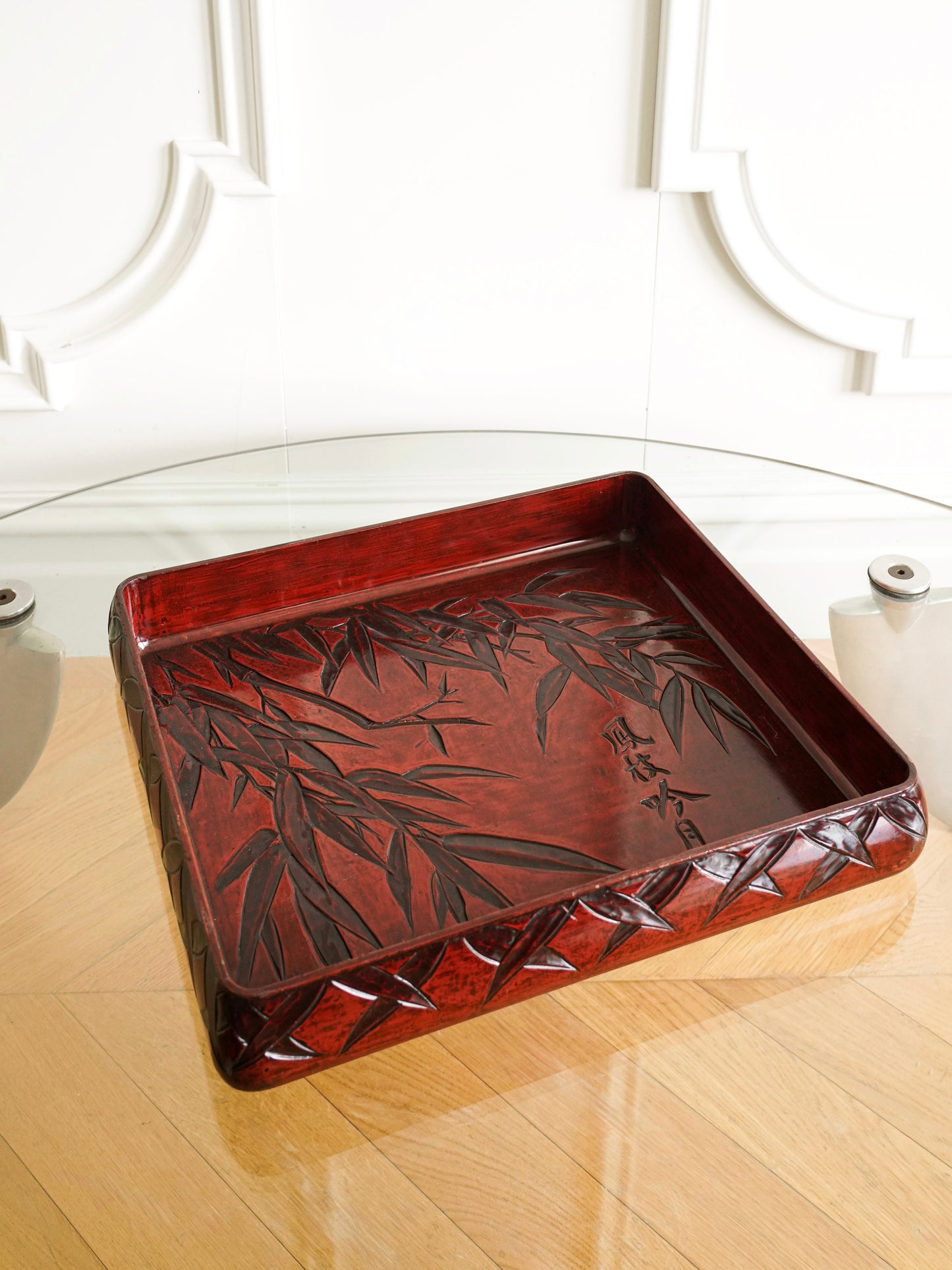 Japanese 20th Century Lacquerware Tray with Bamboo Motif