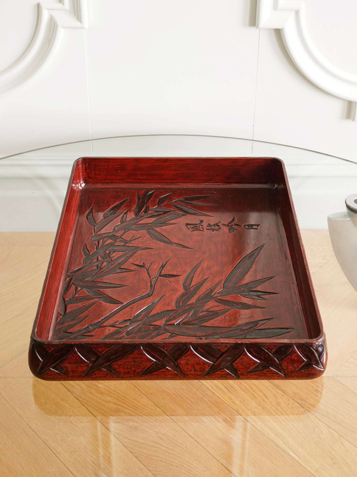 Japanese 20th Century Lacquerware Tray with Bamboo Motif
