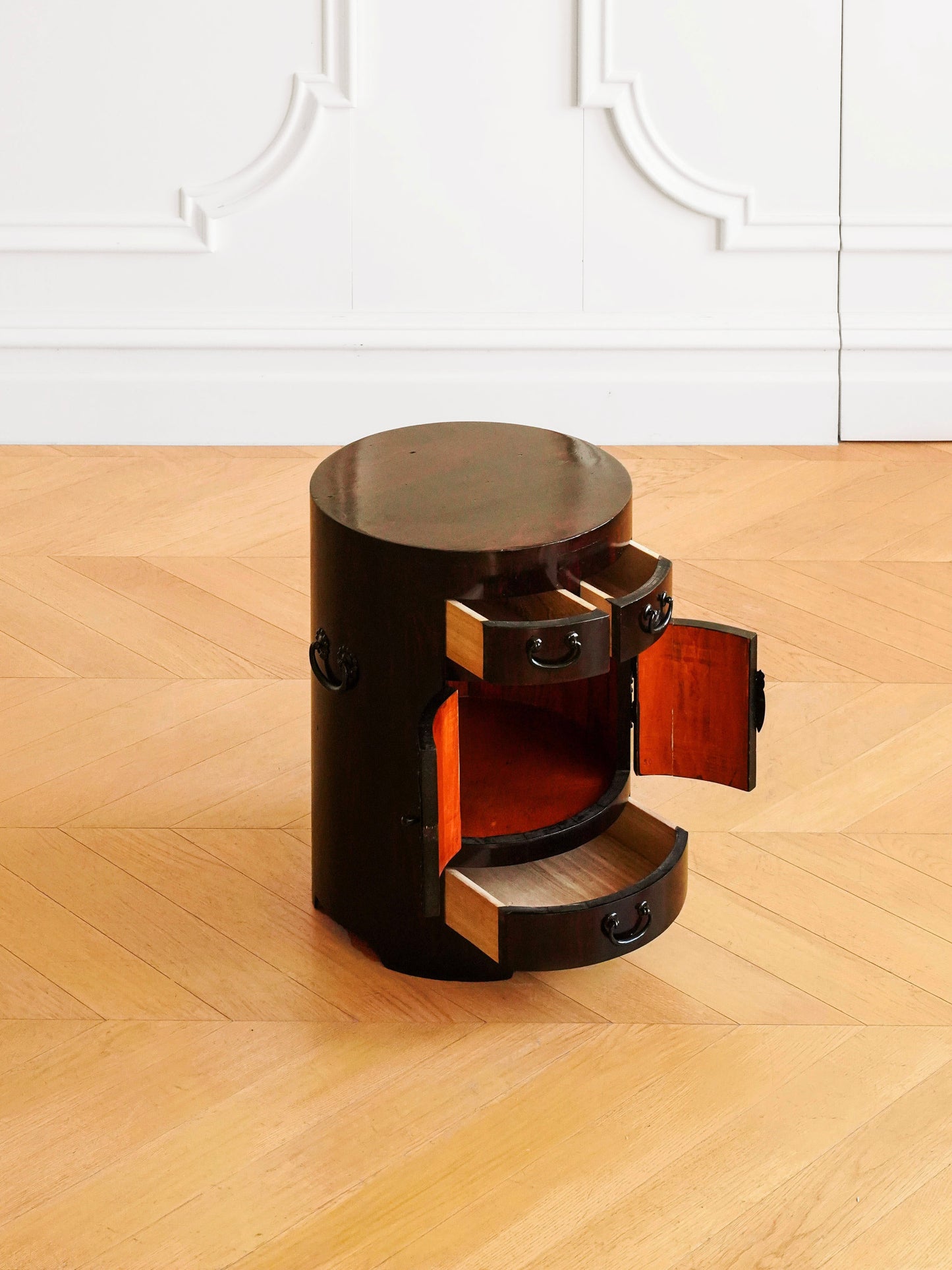 Japanese 20th Century Cylindrical Storage Cabinet