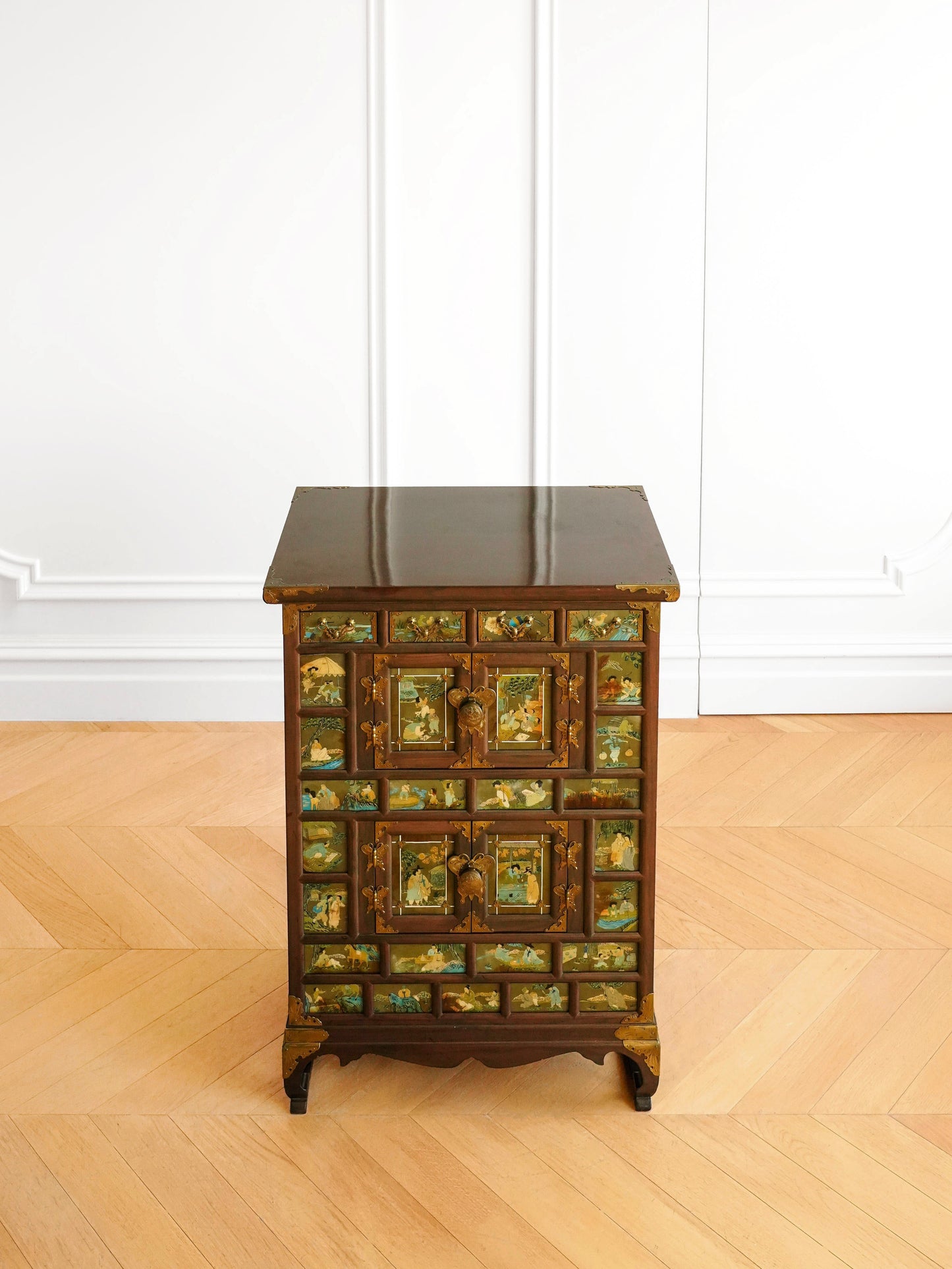 Korean 20th Century Lacquer Hand-painted Storage Cabinet