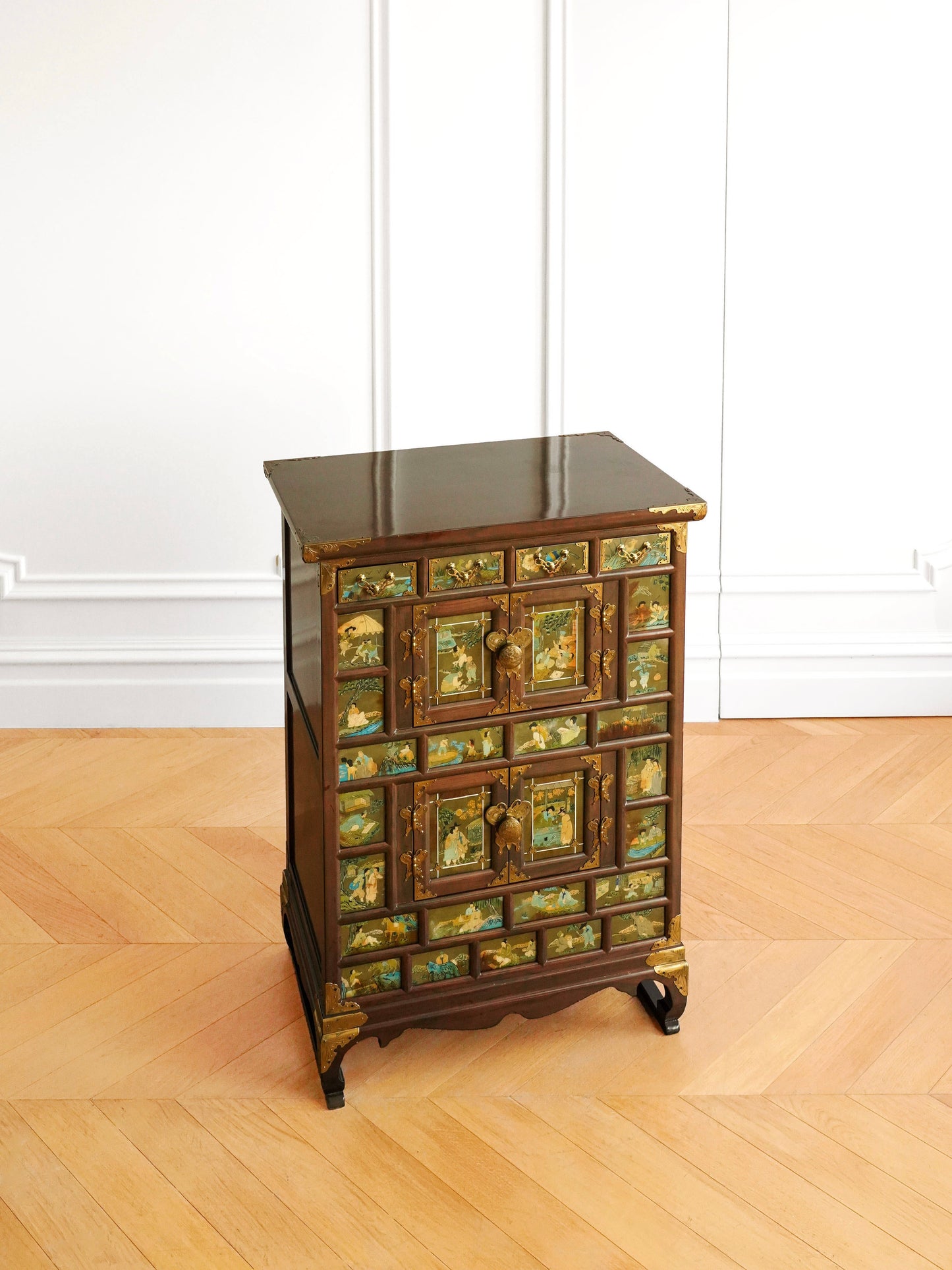 Korean 20th Century Lacquer Hand-painted Storage Cabinet