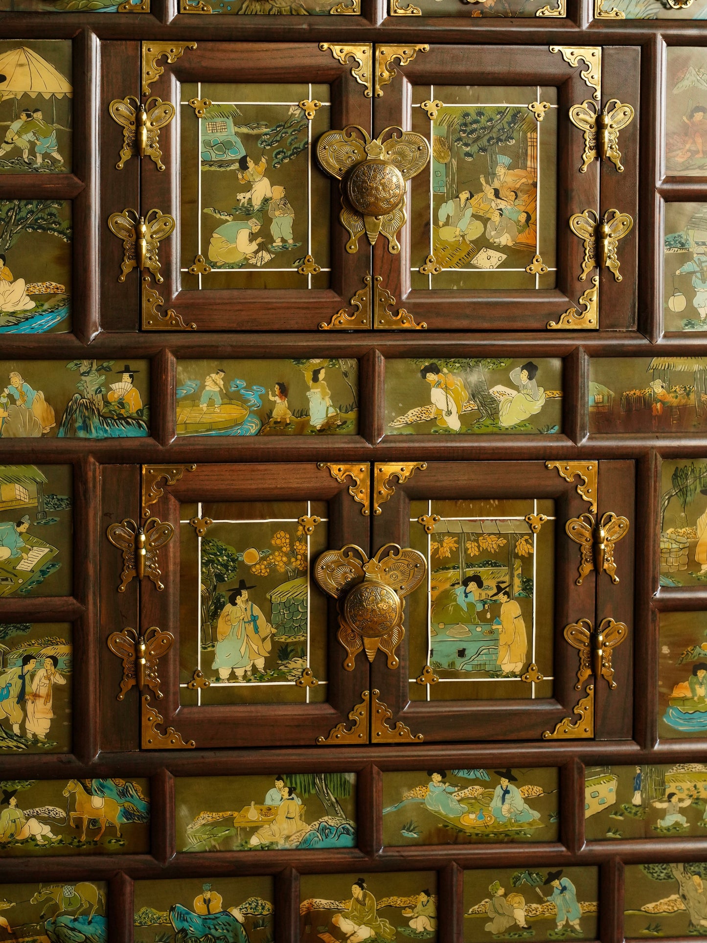 Korean 20th Century Lacquer Hand-painted Storage Cabinet