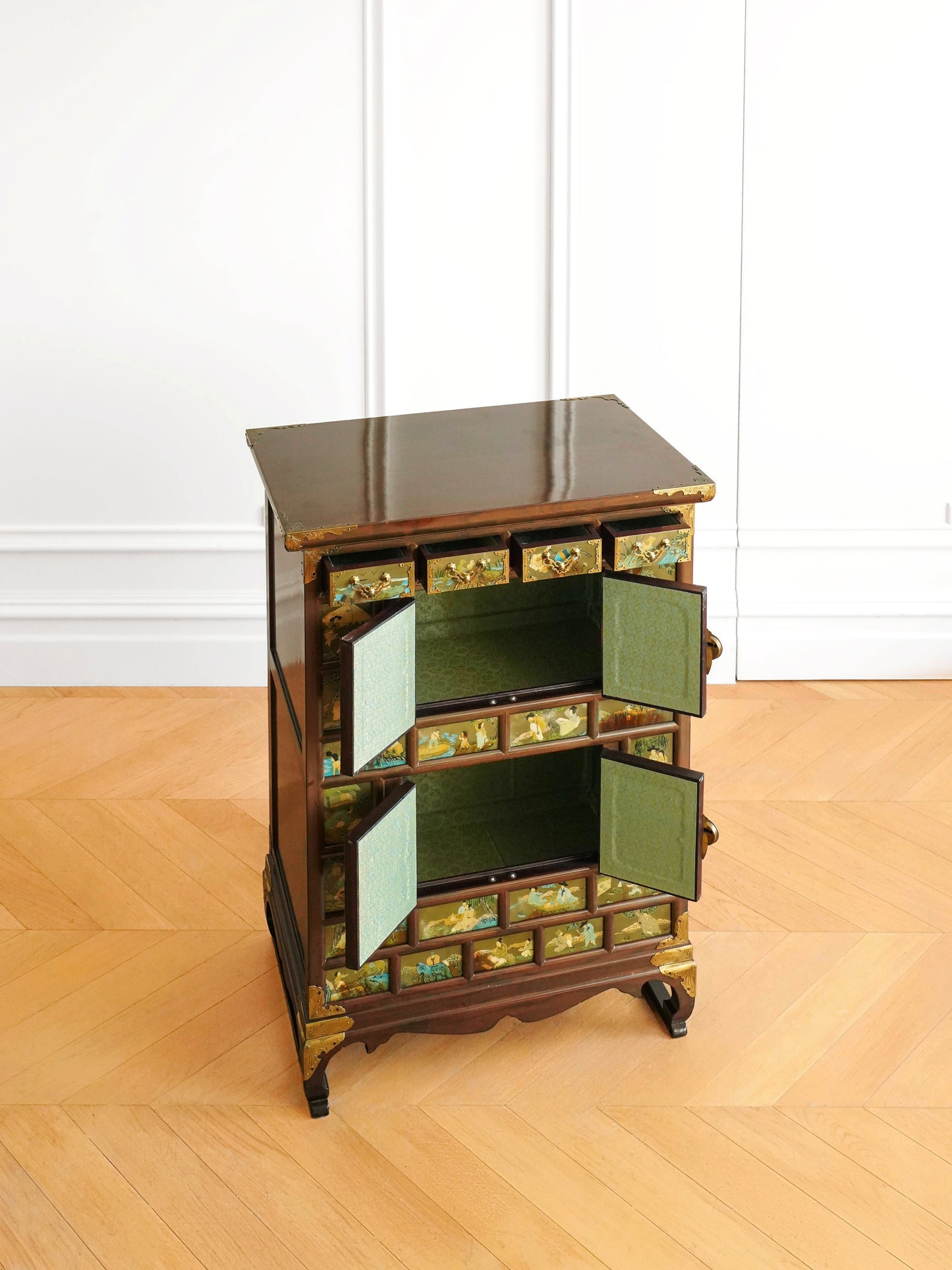 Korean 20th Century Lacquer Hand-painted Storage Cabinet