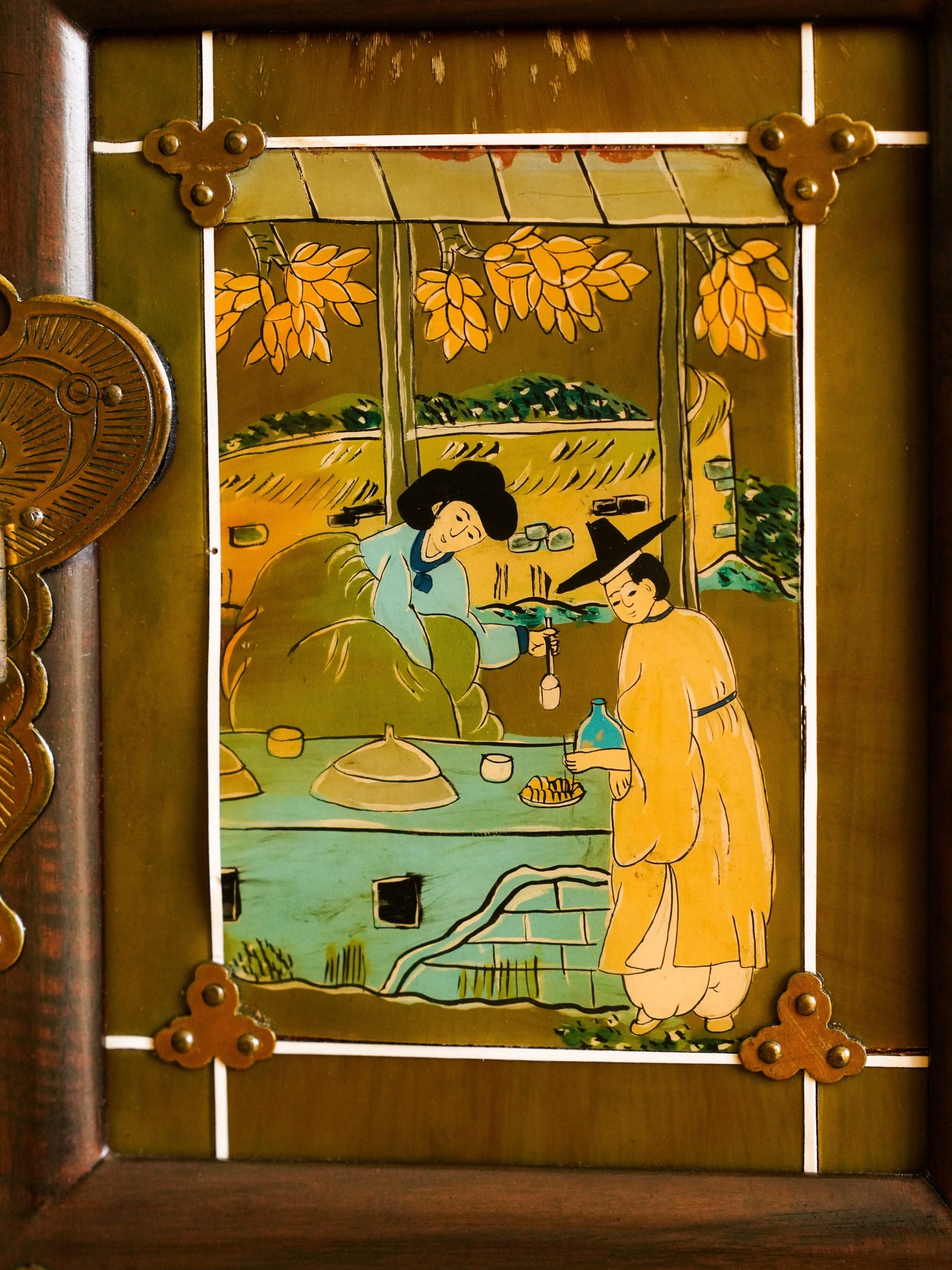 Korean 20th Century Lacquer Hand-painted Storage Cabinet